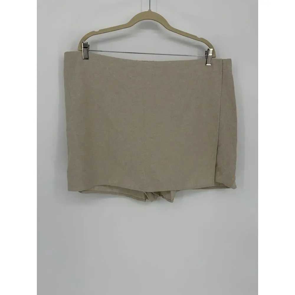 Old Navy 2X Beige Linen Blend Wrap Skort Pull On Shorts Skirt Plus Size